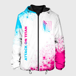 Мужская куртка Attack on Titan neon gradient style: надпись, симв