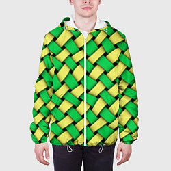 Куртка с капюшоном мужская Жёлто-зелёная плетёнка - оптическая иллюзия, цвет: 3D-белый — фото 2