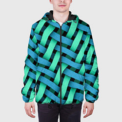 Куртка с капюшоном мужская Сине-зелёная плетёнка - оптическая иллюзия, цвет: 3D-черный — фото 2