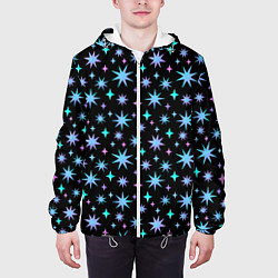 Куртка с капюшоном мужская Зимние цветные звезды, цвет: 3D-белый — фото 2