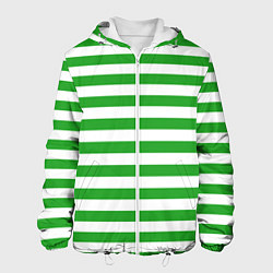 Куртка с капюшоном мужская Зеленый полосатый новогодний леденец, цвет: 3D-белый