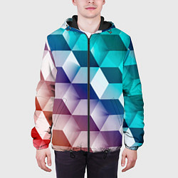 Куртка с капюшоном мужская Объёмные разноцветные кубы, цвет: 3D-черный — фото 2