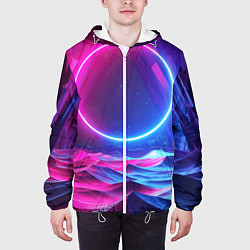 Куртка с капюшоном мужская Круг и разноцветные кристаллы - vaporwave, цвет: 3D-белый — фото 2