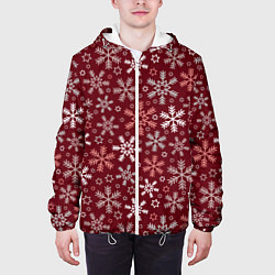 Куртка с капюшоном мужская Новогодний узор из снежинок, цвет: 3D-белый — фото 2