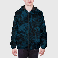 Куртка с капюшоном мужская Синий и черный мраморный узор, цвет: 3D-черный — фото 2