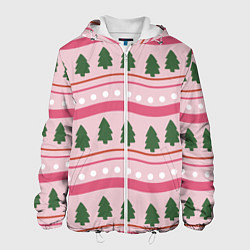 Куртка с капюшоном мужская Новогодний свитер: розовый, цвет: 3D-белый