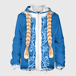 Куртка с капюшоном мужская Снегурка с косами, цвет: 3D-белый