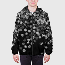 Куртка с капюшоном мужская Пушистые снежинки, цвет: 3D-черный — фото 2