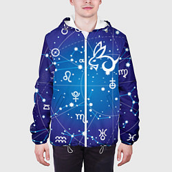 Куртка с капюшоном мужская Кролик символ 2023 на карте звездного неба, цвет: 3D-белый — фото 2