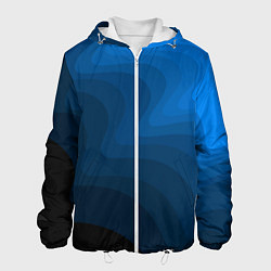 Куртка с капюшоном мужская Абстрактный темно синий узор волны, цвет: 3D-белый