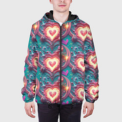 Куртка с капюшоном мужская Паттерн пылающие сердца, цвет: 3D-черный — фото 2