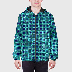 Куртка с капюшоном мужская Блеск пайеток изумрудных бирюзовых, цвет: 3D-черный — фото 2