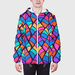Куртка с капюшоном мужская Разноцветный лиственный паттерн, цвет: 3D-белый — фото 2
