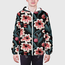 Куртка с капюшоном мужская Эффект вышивки цветы, цвет: 3D-белый — фото 2