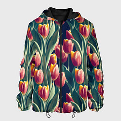 Куртка с капюшоном мужская Много тюльпанов, цвет: 3D-черный