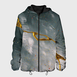 Куртка с капюшоном мужская Абстрактный серо-белый туман и золотая краска, цвет: 3D-черный