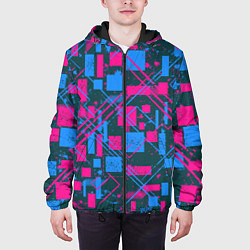 Куртка с капюшоном мужская Геометрическая абстракция из квадратов и прямоугол, цвет: 3D-черный — фото 2
