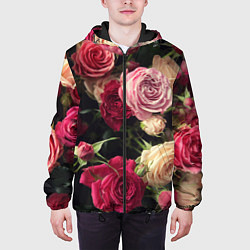 Куртка с капюшоном мужская Нежные кустовые розы, цвет: 3D-черный — фото 2