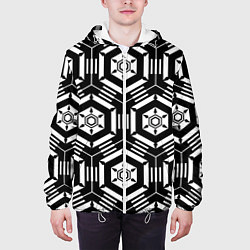 Куртка с капюшоном мужская Абстрактный геометрический узор на тему техники, цвет: 3D-белый — фото 2