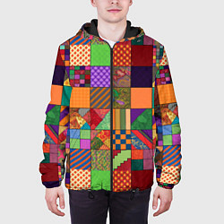 Куртка с капюшоном мужская Разноцветные лоскуты от нейросети, цвет: 3D-черный — фото 2