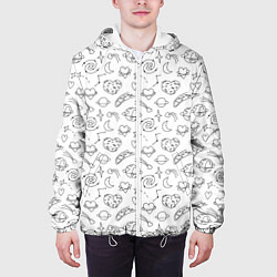 Куртка с капюшоном мужская Дудлы с темой любви и космоса, цвет: 3D-белый — фото 2