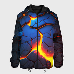 Куртка с капюшоном мужская Яркая неоновая лава, разломы, цвет: 3D-черный
