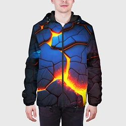 Куртка с капюшоном мужская Яркая неоновая лава, разломы, цвет: 3D-черный — фото 2