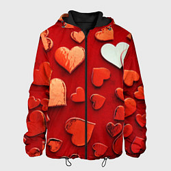 Куртка с капюшоном мужская Красные сердца на красном фоне, цвет: 3D-черный