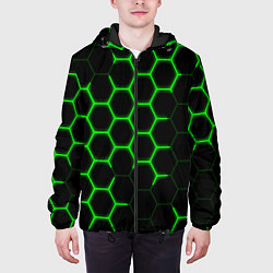 Куртка с капюшоном мужская Кислотные соты броня, цвет: 3D-черный — фото 2