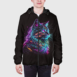 Куртка с капюшоном мужская Неоновая кошечка, цвет: 3D-черный — фото 2
