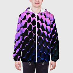 Куртка с капюшоном мужская Шестиугольники волны, цвет: 3D-белый — фото 2
