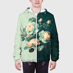 Куртка с капюшоном мужская Розы на зеленом фоне, цвет: 3D-белый — фото 2