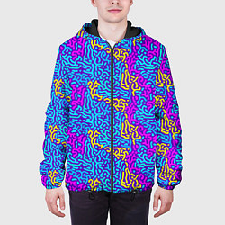Куртка с капюшоном мужская Абстрактные психоделические полосы, цвет: 3D-черный — фото 2