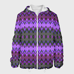 Куртка с капюшоном мужская Серо-фиолетовый этнический геометрический узор, цвет: 3D-белый