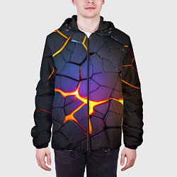 Куртка с капюшоном мужская Неоновые трещины - лава, цвет: 3D-черный — фото 2