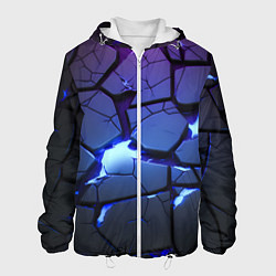 Куртка с капюшоном мужская Неоновые трещины - голубая лава, цвет: 3D-белый