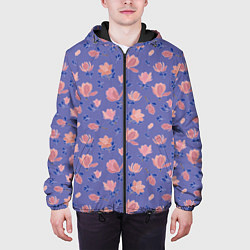 Куртка с капюшоном мужская Цветы магнолии на нежно-лиловом, цвет: 3D-черный — фото 2