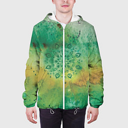 Куртка с капюшоном мужская Мандала природы, зелёная, исцеление, цвет: 3D-белый — фото 2