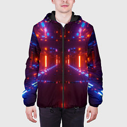 Куртка с капюшоном мужская Неоновые разнообразные абстрактные лучи, цвет: 3D-черный — фото 2