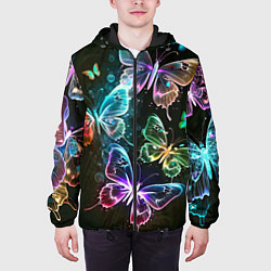 Куртка с капюшоном мужская Неоновые дикие бабочки, цвет: 3D-черный — фото 2