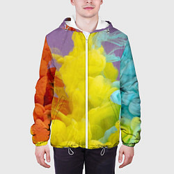 Куртка с капюшоном мужская Абстрактные разноцветные объёмные дымы, цвет: 3D-белый — фото 2