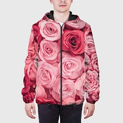 Куртка с капюшоном мужская Чайная пыльная роза - нежно розовый цветок, цвет: 3D-черный — фото 2