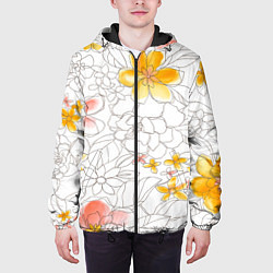 Куртка с капюшоном мужская Нарисованный цветы - светлый, цвет: 3D-черный — фото 2