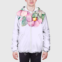 Куртка с капюшоном мужская Пастельные цветы акварелью - наверху, цвет: 3D-белый — фото 2