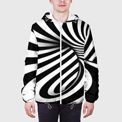 Куртка с капюшоном мужская Оптические иллюзии зебра, цвет: 3D-белый — фото 2