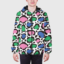 Куртка с капюшоном мужская Леопардовые пятна ярких цветов, цвет: 3D-черный — фото 2