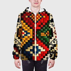 Куртка с капюшоном мужская Русский узор крестиком, цвет: 3D-белый — фото 2