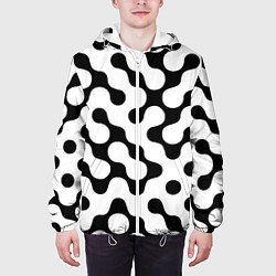 Куртка с капюшоном мужская Чёрно-белый растровый узор, цвет: 3D-белый — фото 2