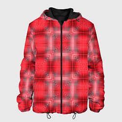 Куртка с капюшоном мужская Красный с белым клетчатый узор, цвет: 3D-черный