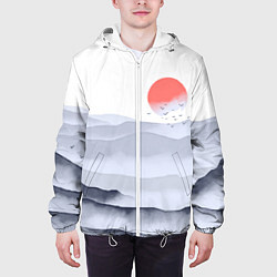 Куртка с капюшоном мужская Японский пейзаж - восход солнца, цвет: 3D-белый — фото 2